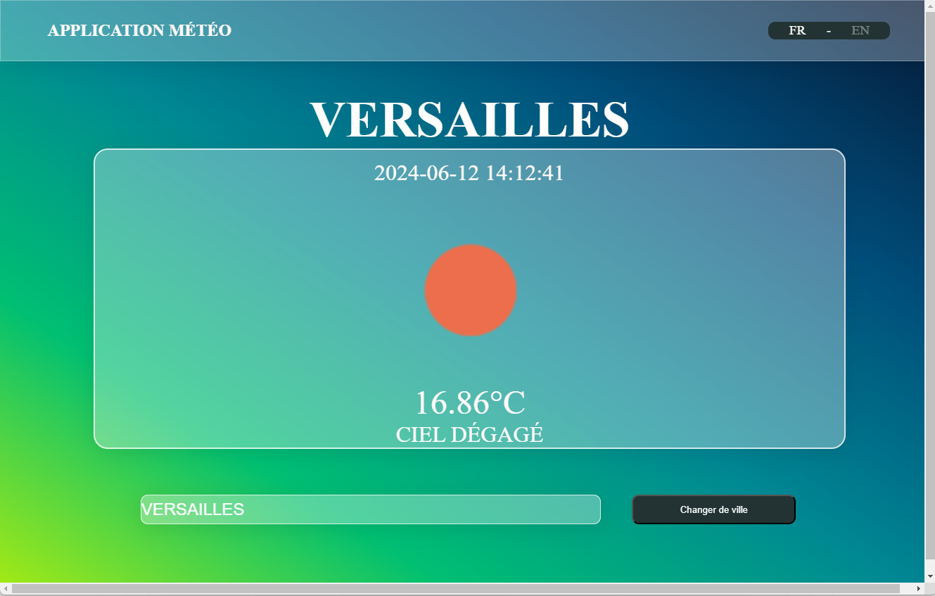 Capture d'écran de l'application météo.