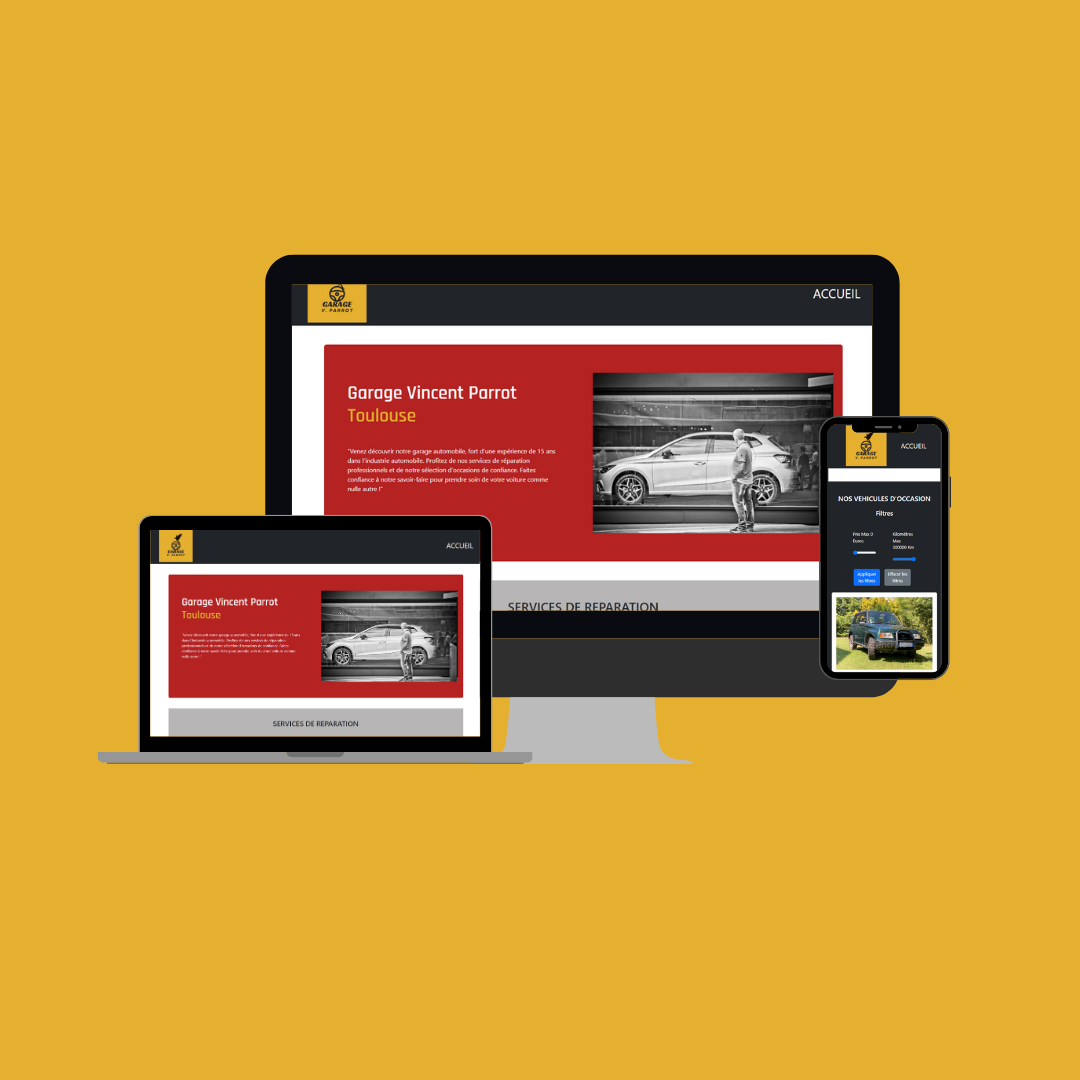Capture d'écran du site garage V Parrot.